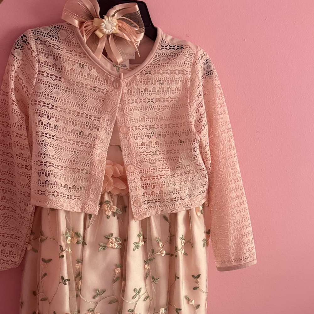 Pink Lace Dress with Floral Embroidery